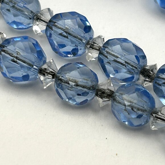 Vintage Czech Faceted Blue Glass Crystal Bead Necklace Graduated 16” - Picture 14 of 16